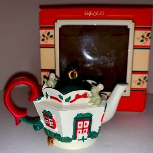 1989 Enesco Tea For Two Ornament Tiny Tea Pot Series Vintage Christmas New